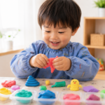 子どもが粘土に触れて楽しむセンサリープレイの様子