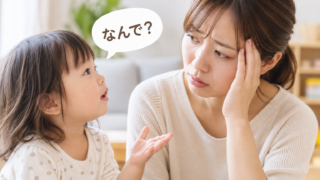 なぜなぜ期の子どもがママに「なんで？」と聞いている様子